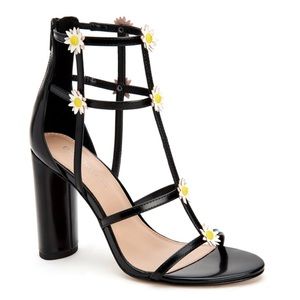 Black Daisy-Strap High Heel Sandal